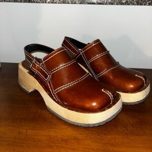 Miista Brown Leather Clogs with Buckle